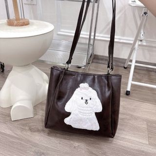 Túi xách nữ kẹp nách công sở họa da PU trơn thêu hình cún dễ thương K777
