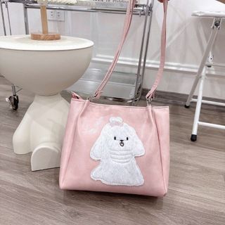 Túi xách nữ kẹp nách công sở họa da PU trơn thêu hình cún dễ thương K777