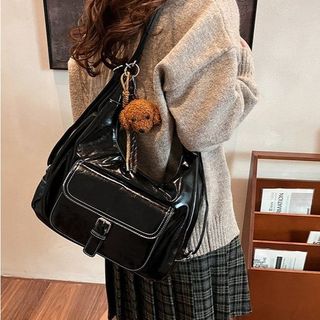 Túi xách nữ, túi deo chéo da nhăn bóng kết hợp thành balo kèm móc khóa gấu K678