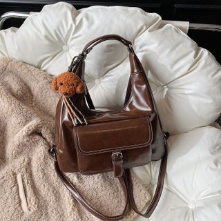 Túi xách nữ, túi deo chéo da nhăn bóng kết hợp thành balo kèm móc khóa gấu K678