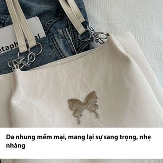 Túi xách nữ kẹp nách đeo chéo công sở da nhung mềm mịn gắn mác bươm bạc K589