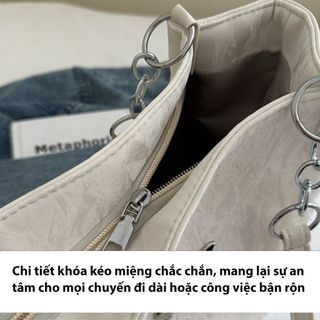 Túi xách nữ kẹp nách đeo chéo công sở da nhung mềm mịn gắn mác bươm bạc K589