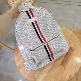 Balo đi chơi, ba lô đi học hoạt tiết kẻ sọc nổi bật đính kèm ví nhỏ K446