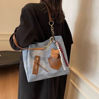 Túi xách nữ, túi đeo chéo công sở vải bò tặng kèm móc treo gấu K647