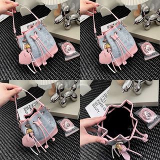 Túi xách nữ, đeo chéo đeo vai dáng chậu dây rút da in 2 dây tặng kèm móc treo cún dễ thương K739