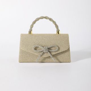 Túi xách nữ kẹp nách đeo chéo da kim tuyến đính nơ quai xách tròn cứng K668