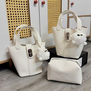 [Tặng kèm móc khóa] Túi xách nữ, đeo chéo đeo vai bộ 2 túi dáng làn khóa xoay và túi ví chữ nhật K736