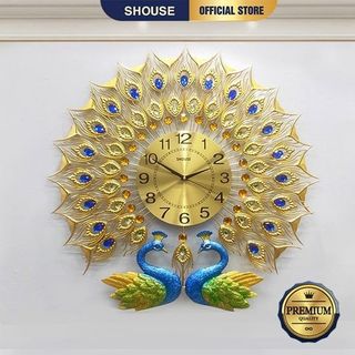 Đồng Hồ Con Công Treo Tường Chim Khổng Tước Vàng Shouse DTN009 kim trôi không gây tiếng động trang trí phòng khách