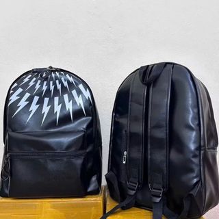 Balo đi học, ba lô đi chơi đựng vừa sách vở a4 da bóng họa tiết tia sét, quai đeo bản to K634