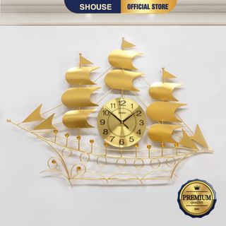 Đồng Hồ Treo Tường Đẹp Thuyền Buồm Vàng Shouse B68 kim trôi quà tặng tân gia nhà mới