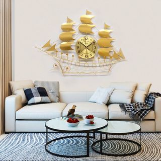 Đồng Hồ Treo Tường Đẹp Thuyền Buồm Vàng Shouse B68 kim trôi quà tặng tân gia nhà mới