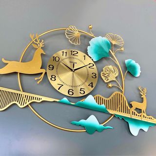 Đồng Hồ Treo Tường Trang Trí Decor SHOUSE DH11 kim trôi quartz hoa mai vàng nội thất cỡ lớn