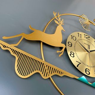 Đồng Hồ Treo Tường Trang Trí Decor SHOUSE DH11 kim trôi quartz hoa mai vàng nội thất cỡ lớn