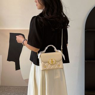 Túi xách nữ kẹp nách đeo chéo dáng hộp trần chỉ khóa T cao cấp K341