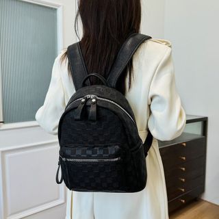 Balo quai to có đệm mút thời trang da đi học, ba lô đi chơi da PU dập vân caro K715