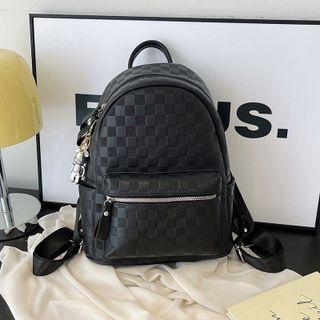 Balo quai to có đệm mút thời trang da đi học, ba lô đi chơi da PU dập vân caro K715