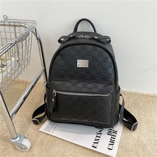 Balo quai to có đệm mút thời trang da đi học, ba lô đi chơi da PU dập vân caro K715