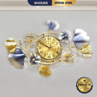 Đồng Hồ Treo Tường Trang Trí Decor Shouse DC22 quartz hoa mai vàng kim trôi hiện đại cỡ lớn