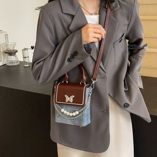 Túi xách nữ, túi đeo chéo đựng điện thoại dáng hộp vải bò mác nơ bươm K626