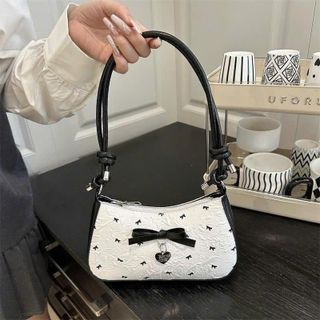 Túi xách nữ, đeo chéo đeo vai kẹp nách da nhăn họa tiết hình nơ đen xinh K719