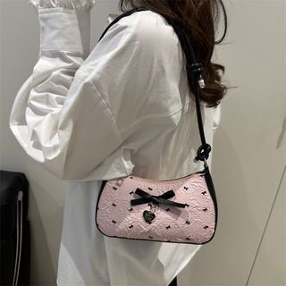 Túi xách nữ, đeo chéo đeo vai kẹp nách da nhăn họa tiết hình nơ đen xinh K719