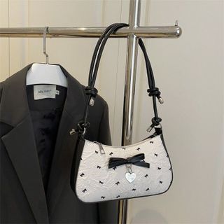 Túi xách nữ, đeo chéo đeo vai kẹp nách da nhăn họa tiết hình nơ đen xinh K719