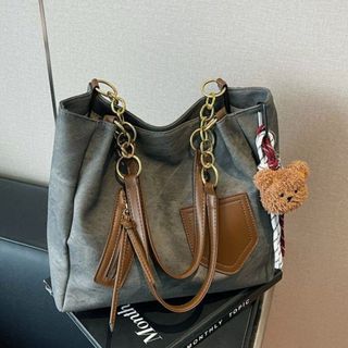 Túi xách nữ kẹp nách đeo chéo công sở vải bò tặng kèm móc treo gấu K647