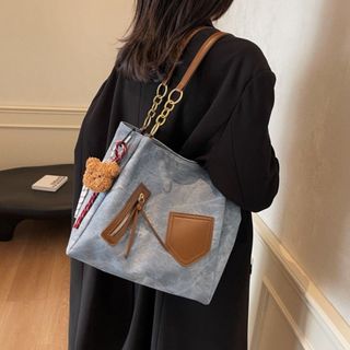 Túi xách nữ kẹp nách đeo chéo công sở vải bò tặng kèm móc treo gấu K647