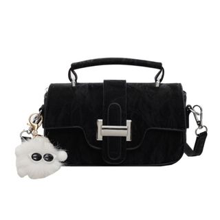 Túi xách nữ, túi đeo chéo khóa H da nhung tặng kèm móc treo quả bông K654