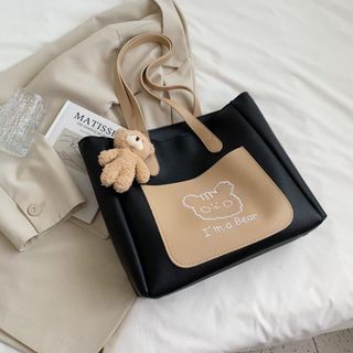 Túi xách nữ kẹp nách đeo chéo công sở gấu da mềm rộng có khóa kéo kèm gấu bông đựng vừa laptop K53