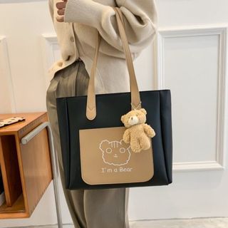 Túi xách nữ kẹp nách đeo chéo công sở gấu da mềm rộng có khóa kéo kèm gấu bông đựng vừa laptop K53