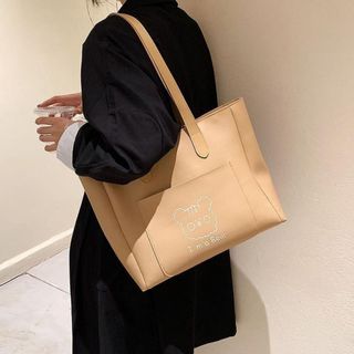 Túi xách nữ kẹp nách đeo chéo công sở gấu da mềm rộng có khóa kéo kèm gấu bông đựng vừa laptop K53