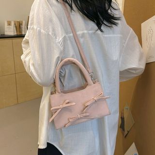 Túi xách nữ, túi đeo chéo hai quai da nhung đính kèm nơ nhỏ K653