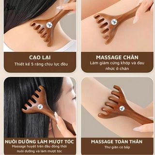 LƯỢC MASSAGE GỖ ĐÀN HƯƠNG 1 ĐẦU CHẢI AL-14397