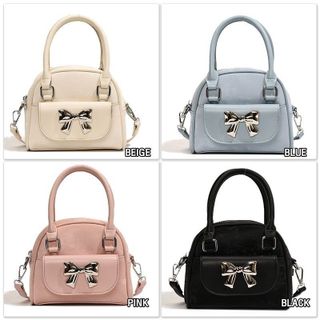 Túi xách nữ kẹp nách đeo chéo hai quai dáng bầu đính nơ bạc K462