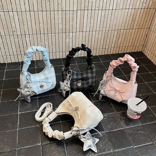 Túi xách nữ kẹp nách đeo chéo kẻ ô quai rúm tặng kèm móc khóa ngôi sao K765
