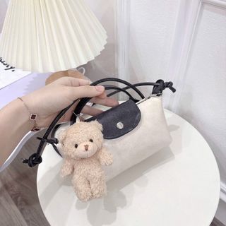 Túi xách nữ đeo chéo kẹp nách Mini Hangbas Dáng Nắp Gập Kèm Gấu Bông Xinh Xắn Da Bóng Nhăn K802
