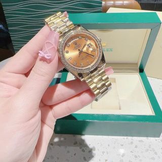 ĐỒNG HỒ NAM NỮ CAO CẤP ROLXE DAY DATE MẠ PVD GOLD VIỀN ĐÁ