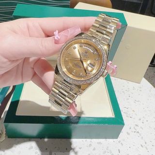 ĐỒNG HỒ NAM NỮ CAO CẤP ROLXE DAY DATE MẠ PVD GOLD VIỀN ĐÁ