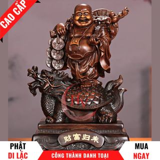 Tượng Phật Di Lặc Cưỡi Long Quy Trang Trí Phong Thủy Cao 23cm