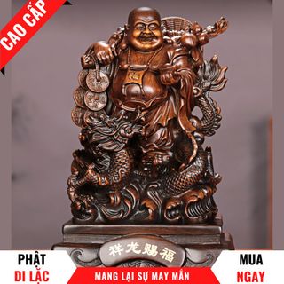 Tượng Phật Di Lặc Cưỡi Rồng Trang Trí Phong Thủy Cao 23cm
