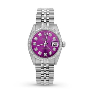 ĐỒNG HỒ NỮ CAO CẤP ROLXE DATE JUST MÁY CƠ BẠC MẶT TÍM VIỀN ĐÁ