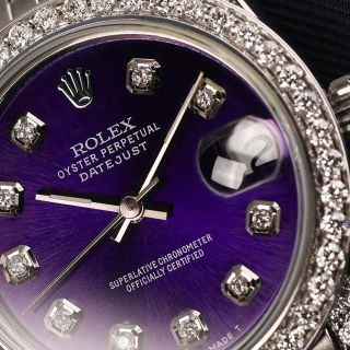 ĐỒNG HỒ NỮ CAO CẤP ROLXE DATE JUST MÁY CƠ BẠC MẶT TÍM VIỀN ĐÁ