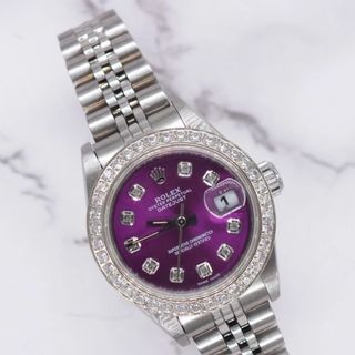 ĐỒNG HỒ NỮ CAO CẤP ROLXE DATE JUST MÁY CƠ BẠC MẶT TÍM VIỀN ĐÁ