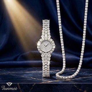 SET ĐỒNG HỒ NỮ CHÍNH NGẠCH FUNMEI F2064 FULL ĐÍNH ĐÁ CZ KÈM DÂY CHUYỀN FULLBOX HOÁ ĐƠN