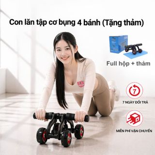 Con lăn tập cơ bụng - Dụng cụ tập bụng tăng cơ giảm mỡ 4 bánh kèm thảm lót gối tập thể dục gym tại nhà hiệu quả