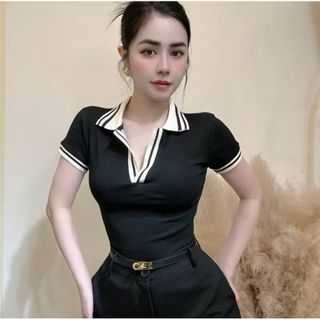 Áo tay ngắn cổ Polo phối viền AQ