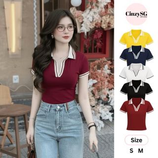 Áo tay ngắn cổ Polo phối viền AQ