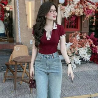 Áo tay ngắn cổ Polo phối viền AQ