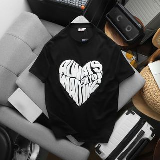 Áo Thun Unisex Heart Form Rộng Nam Nữ Thun Lạnh Co Giãn 4 Chiều In Nổi Cá Tính